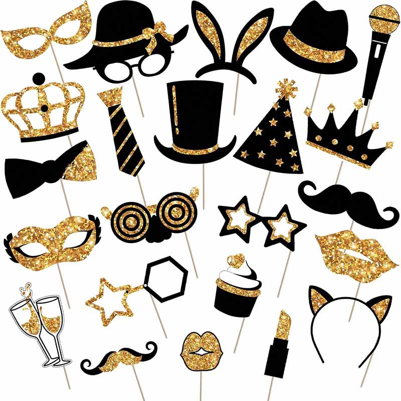 23Pcs Black Golden Paper Party - Photo Booth Frame ulasan dan harga