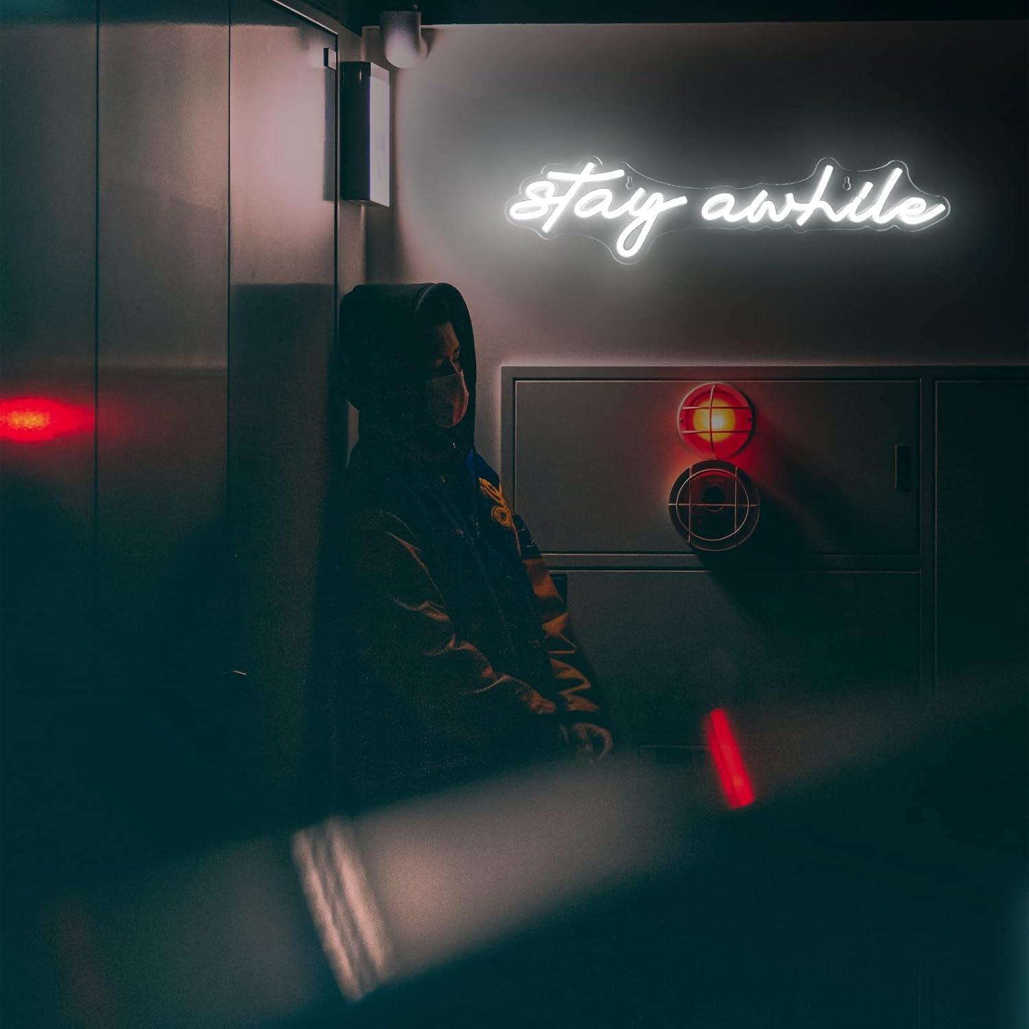 Stay Awhile Neon Signs USB Dim - Neon Sign Party ulasan dan harga