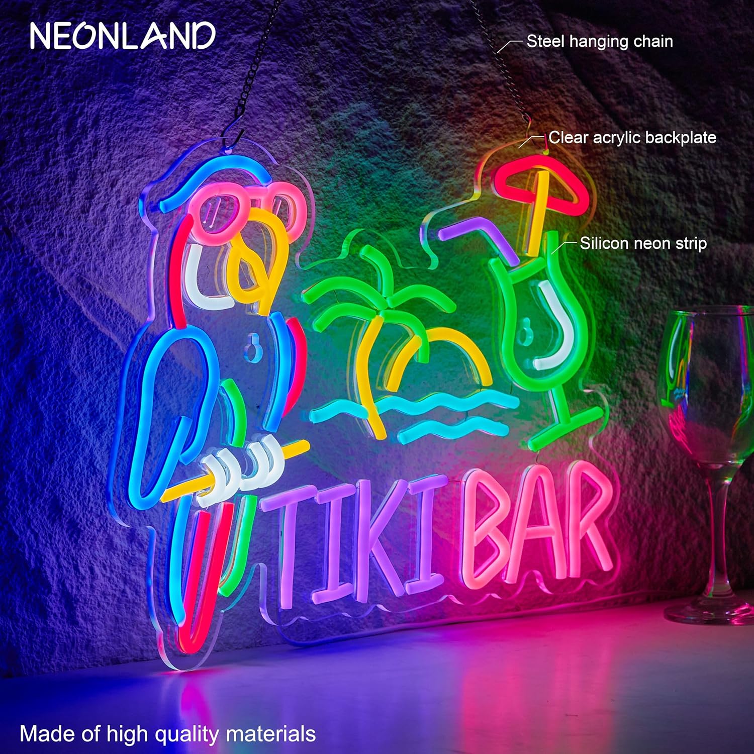 Tiki Bar Parrot Palm Tree Neon - Neon Sign Party ulasan dan harga