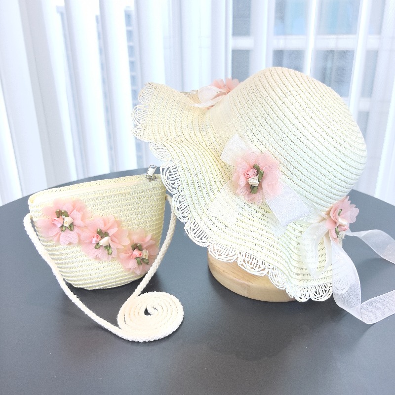 Girls 2pcs Straw Hat Solid Col - Paper Straw Color ulasan dan harga